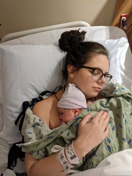 Heather with her newborn daughter